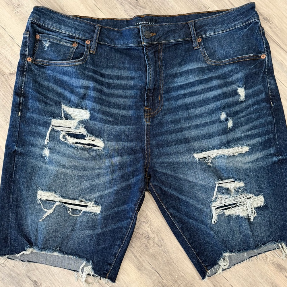 Aeropostale Distressed Dark Blue Denim Shorts